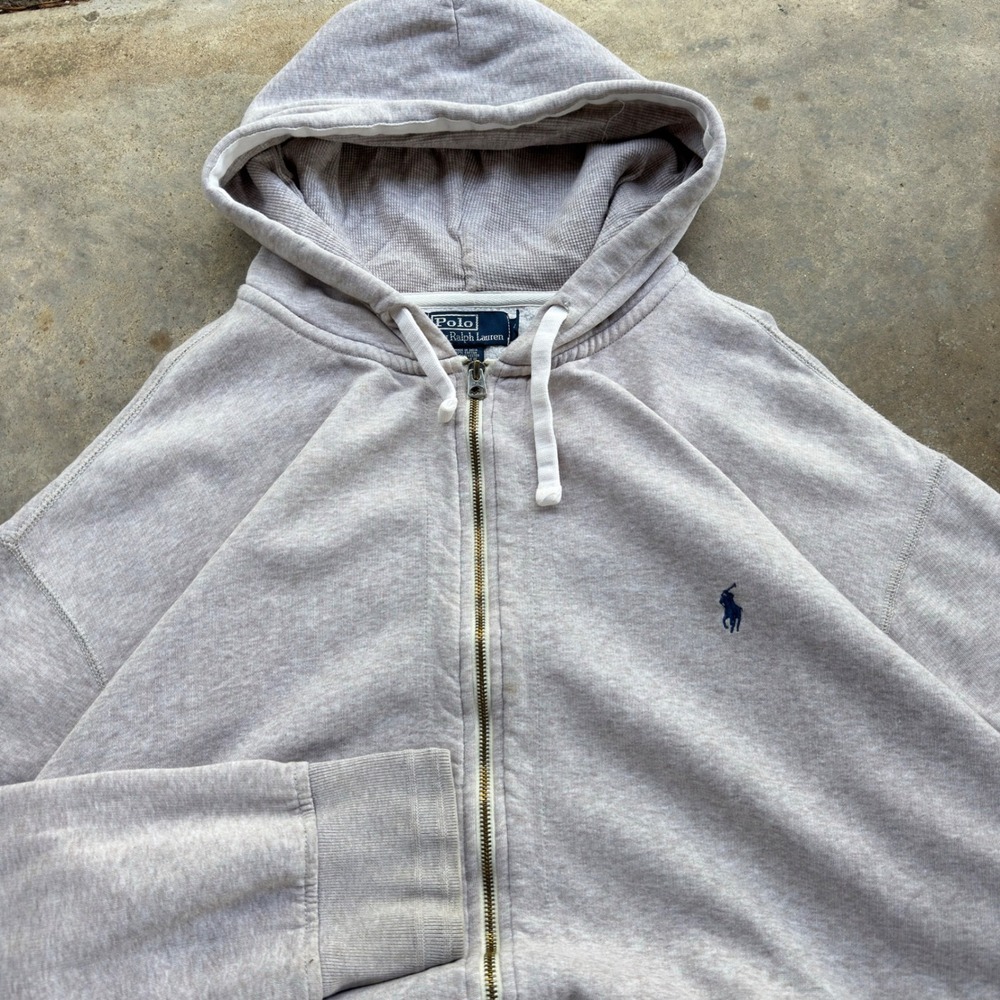 Vintage 90s Polo Ralph Lauren Thermal Hood Zip Hoodie Grey 4XLT (k1)